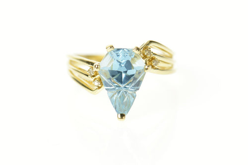 14K Diamond Shaped Blue Topaz Diamond Accent Ring Size 8.75 Yellow Gold