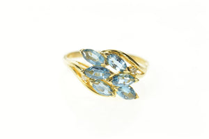 14K Marquise Blue Topaz Diamond Accent Bypass Ring Size 9.25 Yellow Gold