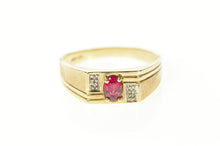 Load image into Gallery viewer, 10K Squared Men&#39;s Syn. Ruby Diamond Grooved Ring Size 11.75 Yellow Gold