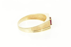 10K Squared Men's Syn. Ruby Diamond Grooved Ring Size 11.75 Yellow Gold