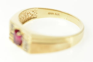 10K Squared Men's Syn. Ruby Diamond Grooved Ring Size 11.75 Yellow Gold