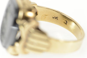 10K Carved Hematite Intaglio Soldier Men's Ring Size 9 Yellow Gold