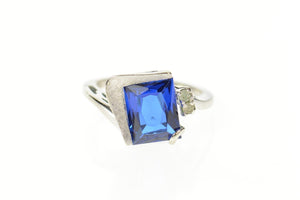 10K 1950's Emerald Syn. Sapphire CZ Freeform Ring Size 6.75 White Gold