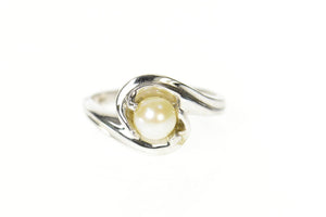 10K Classic Pearl Wavy Freeform Statement Ring Size 7 White Gold