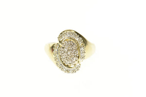 14K Pave Diamond Swirl Oval Statement Ring Size 6.5 Yellow Gold