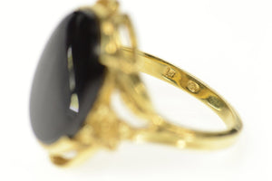 14K 1960's Black Onyx Oval Statement Ring Size 7 Yellow Gold