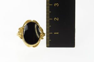 14K 1960's Black Onyx Oval Statement Ring Size 7 Yellow Gold