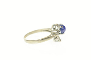 10K Retro Syn. Blue Star Sapphire Diamond Leaf Ring Size 4.5 White Gold