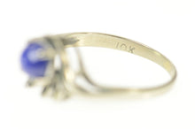Load image into Gallery viewer, 10K Retro Syn. Blue Star Sapphire Diamond Leaf Ring Size 4.5 White Gold