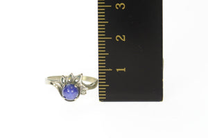 10K Retro Syn. Blue Star Sapphire Diamond Leaf Ring Size 4.5 White Gold