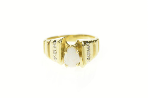 10K Pear Natural Opal Diamond Squared Statement Ring Size 4.5 Yellow Gold