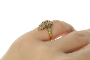 14K Classic Diamond Cluster Statement Bypass Ring Size 4 Yellow Gold