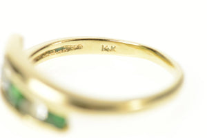 14K Graduated Emerald CZ Bypass Statement Ring Size 8 Yellow Gold