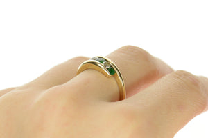 14K Graduated Emerald CZ Bypass Statement Ring Size 8 Yellow Gold