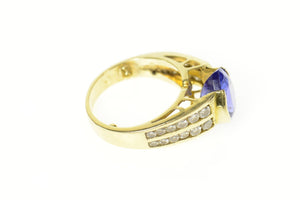18K Pear Iolite Diamond Classic Statement Ring Size 5.25 Yellow Gold