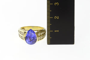 18K Pear Iolite Diamond Classic Statement Ring Size 5.25 Yellow Gold