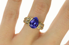 Load image into Gallery viewer, 18K Pear Iolite Diamond Classic Statement Ring Size 5.25 Yellow Gold
