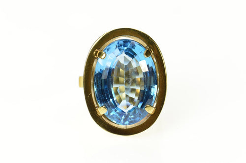 14K 1940's 16.75 Ct Blue Topaz Cocktail Ring Size 7.25 Yellow Gold