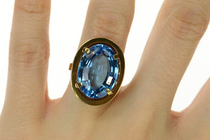 14K 1940's 16.75 Ct Blue Topaz Cocktail Ring Size 7.25 Yellow Gold