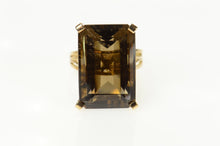 Load image into Gallery viewer, 18K Emerald Cut Smoky Quartz Cocktail Ring Size 8.75 Yellow Gold