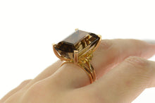 Load image into Gallery viewer, 18K Emerald Cut Smoky Quartz Cocktail Ring Size 8.75 Yellow Gold