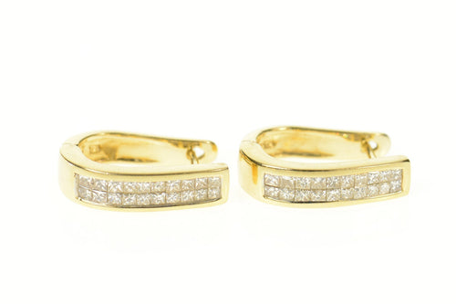 14K 1.20 Ctw Princess Diamond Oval Hoop Earrings Yellow Gold