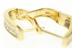 14K 1.20 Ctw Princess Diamond Oval Hoop Earrings Yellow Gold