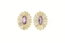 Load image into Gallery viewer, 14K Marquise Amethyst CZ Baguette Halo Stud Earrings Yellow Gold