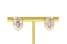 Load image into Gallery viewer, 14K Marquise Amethyst CZ Baguette Halo Stud Earrings Yellow Gold