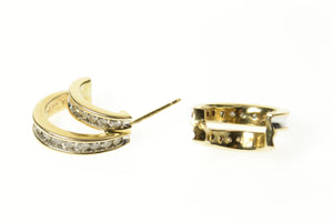 10K Layered Look Diamond Oval Semi Hoop Earrings Yellow Gold