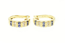 Load image into Gallery viewer, 14K Sapphire Diamond Oval Statement Hoop Earrings Yellow Gold