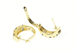 14K Sapphire Diamond Oval Statement Hoop Earrings Yellow Gold