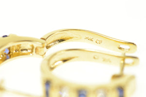 14K Sapphire Diamond Oval Statement Hoop Earrings Yellow Gold