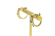 Load image into Gallery viewer, 14K Sapphire Diamond Oval Statement Hoop Earrings Yellow Gold