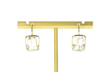 Load image into Gallery viewer, 14K Emerald CZ Solitaire Dangle Statement Earrings Yellow Gold