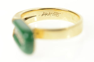 14K Retro Malachite Diamond Statement Wrap Ring Size 7 Yellow Gold