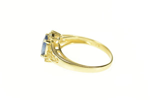 14K 1.07 Ctw Natural Sapphire Diamond Filigree Ring Size 8.5 Yellow Gold
