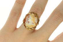 Load image into Gallery viewer, 14K Ornate Carved Lady Shell Cameo Statement Ring Size 5.75 Yellow Gold