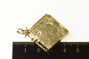 14K Victorian Etched AR Monogram Photo Locket Charm/Pendant Yellow Gold