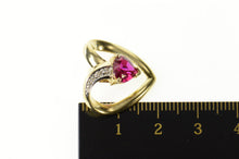 Load image into Gallery viewer, 10K Heart Syn. Ruby Diamond Accent Curvy Pendant Yellow Gold