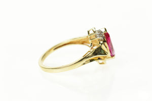 10K Marquise Syn. Ruby Diamond Accent Classic Ring Size 6.25 Yellow Gold