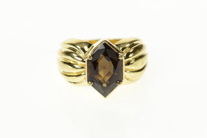 14K Smoky Quartz Ornate Solitaire Statement Ring Size 9.25 Yellow Gold