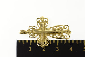 14K Ornate Scroll Cross Christian Faith Filigree Pendant Yellow Gold
