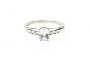 10K Facected Cushion CZ Diamond Accent Ring Size 9.5 White Gold