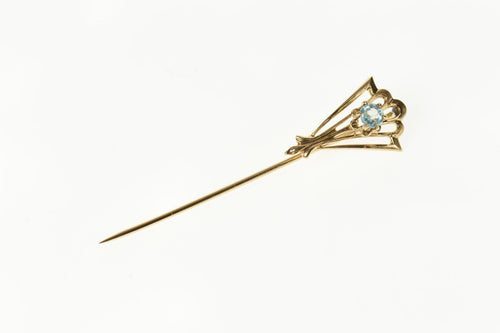 10K Art Deco Syn. Blue Topaz Ornate Pin/Brooch Yellow Gold