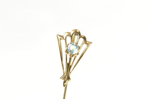 10K Art Deco Syn. Blue Topaz Ornate Pin/Brooch Yellow Gold