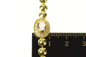 18K Oval Pink Topaz Diamond Halo Round Link Bracelet 7.25" Yellow Gold