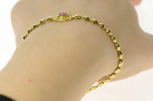 Load image into Gallery viewer, 18K Oval Pink Topaz Diamond Halo Round Link Bracelet 7.25&quot; Yellow Gold