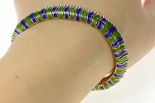 Load image into Gallery viewer, 14K 1960&#39;s Green Blue Enamel Wavy Chunk Bracelet 7.5&quot; Yellow Gold