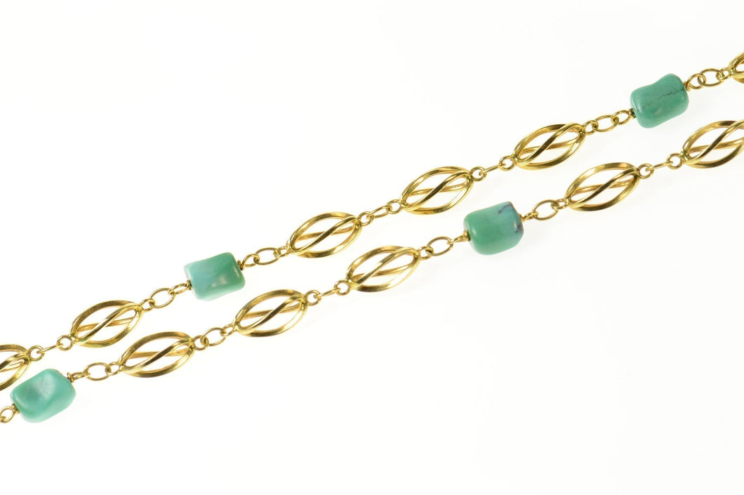 18K Retro Turquoise Twist Link Statement Chain Necklace 22.25